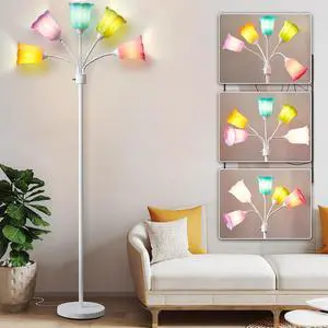GyroVu Medusa LED Floor Lamp, Multi Head Modern Tall Lamp with Adjustable Gooseneck Standing Lamps for Living Room Bedroom Kids Room Office 6 Color Lampshades Bulb Not Included(White)