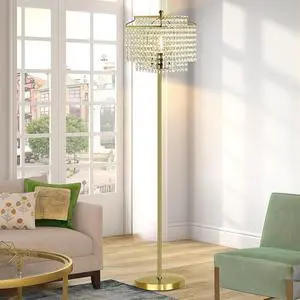 Luvkczc Gold Crystal Floor Lamp, 64" Tall Elegant Standing Lamp with On-Off Foot Switch, Double-Layer Lampshade, Standing Floor Lamps for Living Room, Bedroom, Office, 8W LED Bulb Included Luvkczc Gold Crystal Floor Lamp, 64" Tall Elegant Standing Lamp with On-Off Foot Switch, Double-Layer Lampshade, Standing Floor Lamps for Living Room, Bedroom, Office, 8W LED Bulb Included