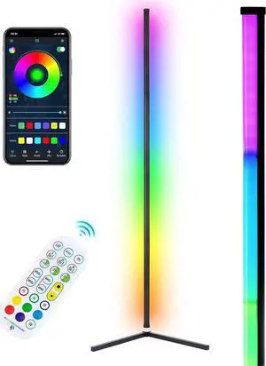 RGB Corner Floor Lamp, Bluetooth APP and Remote Control Music Sync LED Modern Floor Lamp for Living Room, Light Timing, 398 Dimmable Modes, 64.5" RGB Color Changing Mood Lighting