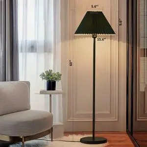 Modern Elegant Black Pole Floor Lamp Simple Design Tall Lamp with Dark Green Shade Standing Lamp with LED Bulb for Living Room and Bedroom