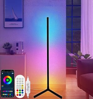 RGB Corner Floor Lamp, Color Changing Mood Lighting with App and Remote Control, Music Sync/DIY Colors, Modern LED Floor Lamp for Bedroom Living Rooms Gaming Room, 16 Million Colors & Scene Mode