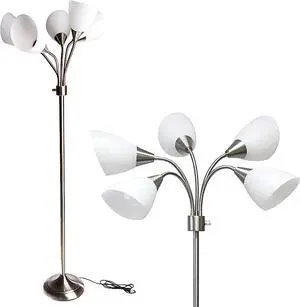 Adesso 7205-22 Multi-White Shade Floor Lamp, Adjustable Gooseneck Arms, Silver