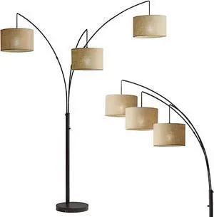 Adesso 4238-26 Trinity Arc Floor Lamp Antique Bronze FinisH, Beige Burlap . Home Decor Lamps and Light Fixtures, 82",3 Arm