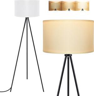 BoostArea Floor Lamp for Living Room, Tripod Floor Lamp, 15W LED Bulb, 3 Levels Dimmable Brightness, White Linen Lamp Shade, Mid Century Standing Lamp for Living Room, Bedroom, Study Room and Office