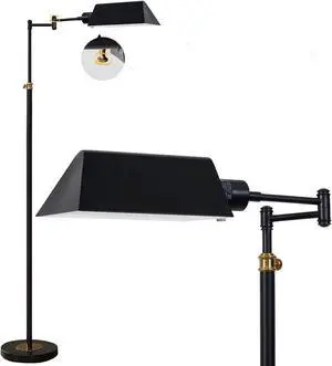 GyroVu Dimmable LED Pharmacy Floor Lamp for Living Room, Full Range Dimming Bedroom Floor Lamp, Adjustable Height Standing Lamp with 350° Swing Arm