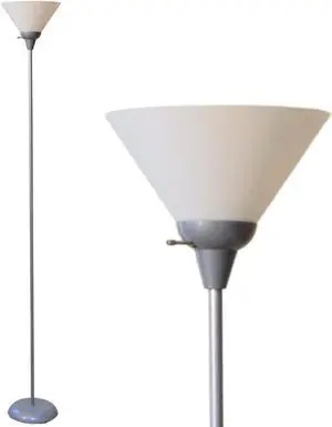 LIGHTACCENTS Mary Torchiere Floor Lamp  Silver Standing Lamp with White Shade and Rotary Switch, Modern Pole Light for Living Room, Bedroom, Office, or Dorm  Slim Minimalist Design