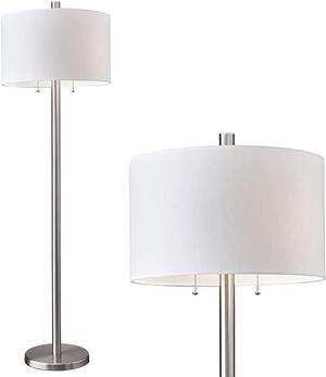 Adesso 4067-22 Boulevard Floor Lamp, 61 in., 2 x 100 W Incandescent/26W CFL, Brushed Steel Finish, 1 Tall Lamp
