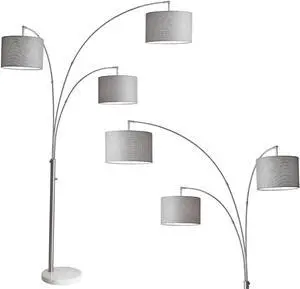 Adesso 4250-22 Bowery 3-Arm Arc Lamp, 74 in, 3 x 100W Incandescent/26W CFL, Brushed Steel Finish, 1 Floor Lamp , Grey