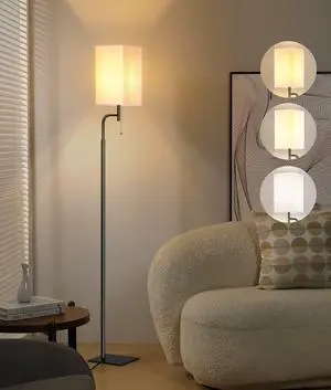 Floor Lamps for Living Room, 3 Color Temperatures Tall Lamp, Modern Standing Lamp for Bedroom, Square Linen Shade, Minimalist Pole Lamp for Office Kids Room Working Reading