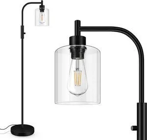 BoostArea Dimmable Modern Industrial Floor Lamp with Glass Shade, 6W LED Bulb Included, Bright for Living Room, Bedroom, Office