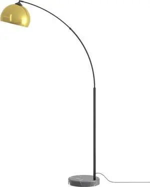 GETINLIGHT 66" Modern Antique Brass Arc Floor Lamp with Inner Gold Metal Shade and Black Marble Base, IN-0806-1-AG