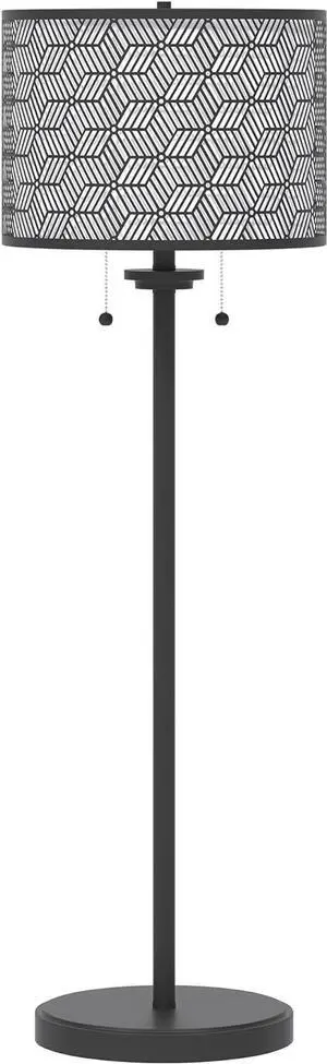 Inlight 59" High Double Shade Pull Chain Modern Floor Lamp for Living Room, Black Metal Frame and White Fabric Shade, Bulb Not Included, IN-0857-2-BK
