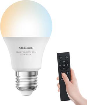 LED Light Bulb with Remote Control, 12W LED Bulb Dimmable 3000K-6000K, 50FT Remote Distance, E26 LED Bulbs 100 Watt Equivalent, Timer & 4 Scene Modes Light Bulbs for Living Room Bedroom Office