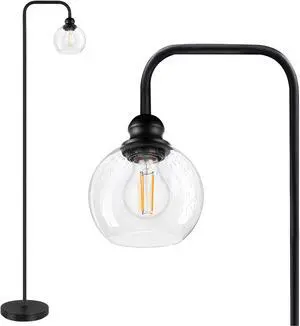 Modern Floor Lamp for Living Room with 6W LED Bulb, Industrial Floor Lamp, Seeded Glass, Black Classic Reading Tall Lamp for Home Office, Standing Lamps for Bedroom, Minimalist, Vintage, Farmhouse