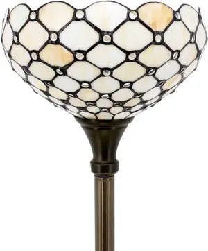 WERFACTORY Tiffany Floor Lamp Cream Amber Stained Glass Bead Light 12X12X66 Inches Pole Torchiere Standing Corner Torch Uplight Decor Bedroom Living Room Home Office (LED Bulb Included) S005 Series