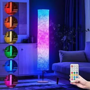 Soft Light Floor Lamp,58" Simple Design Morden Slim RGB 16 Color Changing LED Tyvek Fabric Shade Dimmable Remote Control Standing Lamp for Living Room Bedroom Game Room (60inch-RGB Remote)