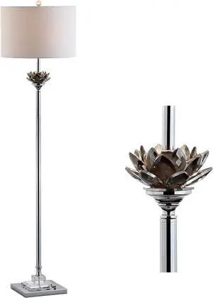 JONATHAN Y JYL2032A Amelia Lotus 59" Crystal/Metal LED Floor Lamp Contemporary,Transitional,Traditional for Bedrooms, Living Room, Office, Reading, SmokeGray/Chrome
