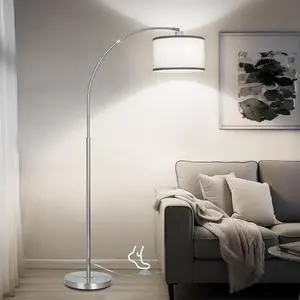 Silver Arc Floor Lamp for Living Room, Modern Standing Lamp with Adjustable Head Tall Pole Lamp with On/Off Pedal Switch Over Couch Arched Tall standing light for Reading Bedroom 8W LED Bulb Included Silver Arc Floor Lamp for Living Room, Modern Standing Lamp with Adjustable Head Tall Pole Lamp with On/Off Pedal Switch Over Couch Arched Tall standing light for Reading Bedroom 8W LED Bulb Included