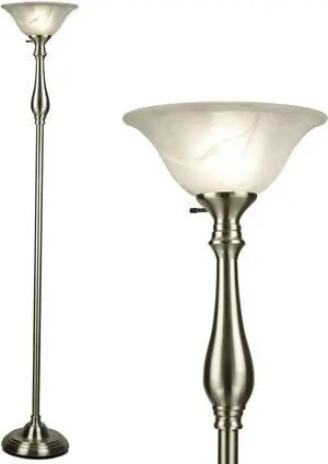 LIGHTACCENTS Floor Lamp, Standing Lamp 72-inch Tall Lamp Brushed Nickel White Alabaster Glass Shade - Torchiere, Pole Lamp, Corner Lamp, Floor Lamps for Living Room, Standing Lamps for Bedroom