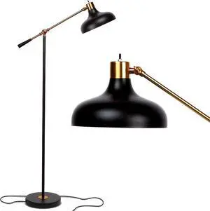 Brightech Wyatt 60 in. Classic Black Industrial 1-Light Height Adjustable LED Floor Lamp with Black Metal Bowl Shade FL-WYT-BLK