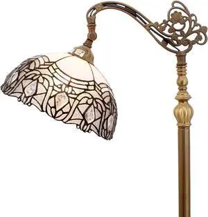 WERFACTORY Tiffany Floor Lamp White Crystal Bent Stained Glass Arched Lamp 12X18X64 Inches Gooseneck Adjustable Corner Standing Reading Light Decor Bedroom Living Room S508W Series