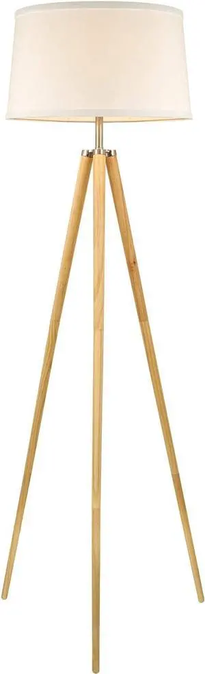 Kira Home Grace 60.5" Mid Century Modern Tripod LED Floor Lamp + Energy Efficient 9W Bulb, Wooden Tripod Legs + White Shade