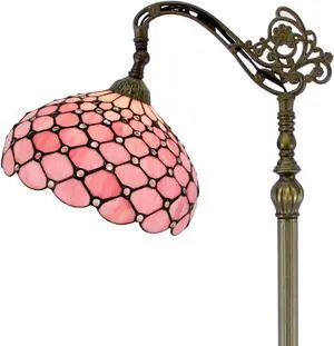 WERFACTORY Tiffany Floor Lamp Pink Stained Glass Pearl Bead Arched Lamp 12X18X64 Inches Gooseneck Adjustable Corner Standing Reading Light Decor Bedroom Living Room S005P Series