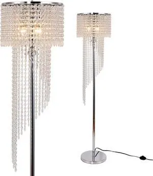 beaysyty Modern Style Crystals Floor Lamp Chrome Finish and Plentiful Crystals for Reading Corner Lamp for Office Cafe,Den,Living Room Bedroom - 3 Lights