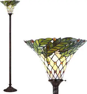 JONATHAN Y JYL8004A Botanical Tiffany-Style 71" Torchiere LED Floor Lamp, Tiffany, Traditional, Art Nouveau Style, Office, Bedroom, Living Room, Family Room, Dining Room, Hallway, Foyer, Bronze