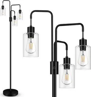 BoostArea Industrial Floor Lamp for Living Room,Glass Lampshade,Modern Stand Up Lamp with 3 Light,Simple Design Floor Lamp for Bedroom, Living Room, Office, Kids Room, Reading