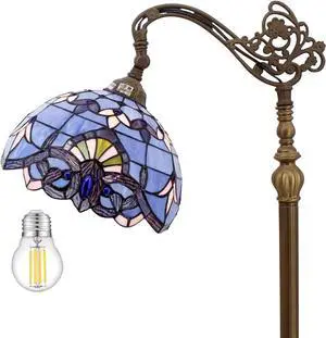 WERFACTORY Floor Lamp Tiffany Style Blue Purple Stained Glass Arched Lamp 12X18X64 Inches Gooseneck Adjustable Corner Standing Reading Light Decor Bedroom Living Room S003C Series
