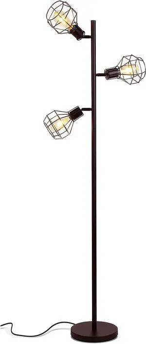 Brightech Robin Industrial Rustic Pole Tree Floor Lamp w/ 3 Vintage Edison Bulbs