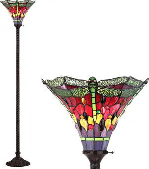 JONATHAN Y JYL8002B Dragonfly Tiffany-Style 71" Torchiere Floor Lamp, Tiffany, Traditional, Art Nouveau Style, Elegant, Office, Living Room, Family Room, Dining Room, Bedroom, Foyer, Bronze/Green
