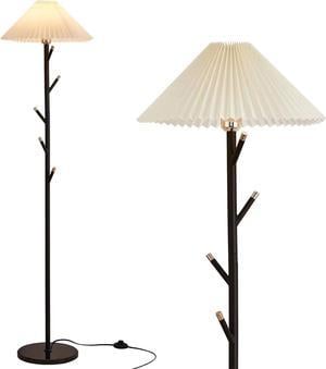 Ru Rao LED Floor Lamp ModernBlack Simple Floor Lamp with Coat RackTree Floor LampLamparas De Pie para Sala with Bulb for Office or Bedroom  Includes Two Pleated Lampshades BeigeGreen