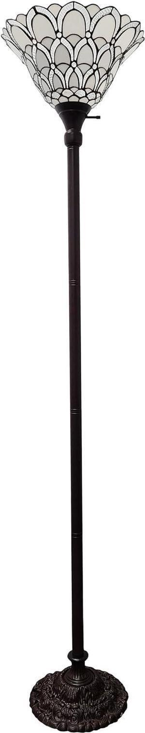 Amora Tiffany Floor Lamp Torchiere - Traditional Style Peacock Design 69 Stained Glass Lamp, Custom Handcrafted Pole Lamp with 3-Way Rotary Switch - Decorative Floor Lamp for Living Room