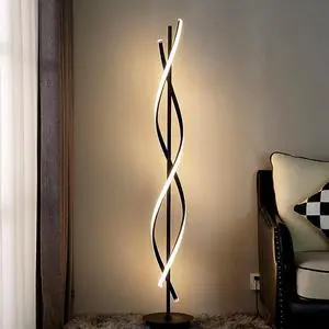 JUTIFAN Modern Spiral Floor Lamp for Living Room, 48W Dimmable Led Corner Floor Lamp with Remote Control, 53 Inch Black Floor Lamps 3 Color Tall Corner Reading Lamp Standing Floor Lamps for Bedroom