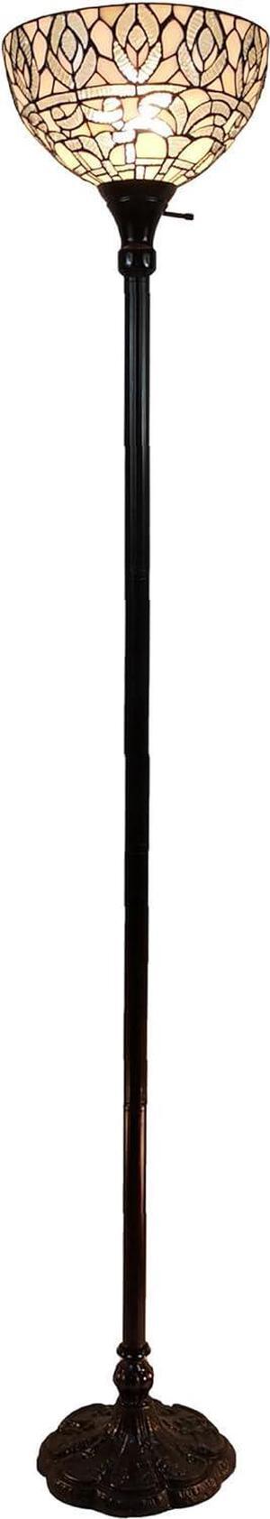 Amora Upright Tiffany Floor Lamp - 72 White Peacock Stained Glass Floor Lamp