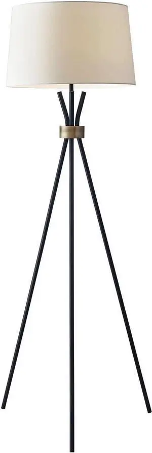 Adesso 3835-01 Benson Floor Lamp, 60 in., 150W Incandescent, Equivalent CFL, Black w/Antique Brass Accent, 1 Tripod Lamp