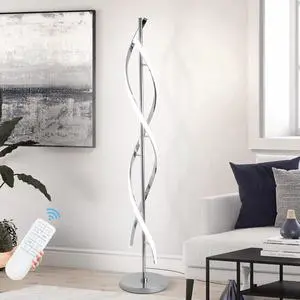 LED Modern Floor Lamp for Living Room, 40W 3 Colors Stepless Dimmable and Color-Changing Bright Floor Standing Lamp,60" Unique Spiral Floor Tall Lamp for Bedroom Office with Remote,Chrome LED Modern Floor Lamp for Living Room, 40W 3 Colors Stepless Dimmable and Color-Changing Bright Floor Standing Lamp,60" Unique Spiral Floor Tall Lamp for Bedroom Office with Remote,Chrome