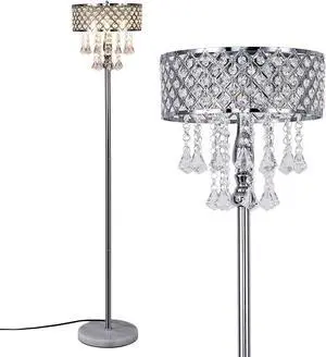 Hsyile KU300256 Mini European Crystal Floor Lamp for Living Room,Bedroom,Office,Chrome Finish,3 Lights