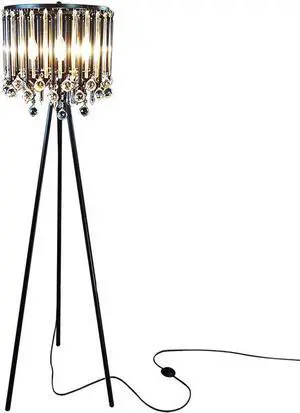 Hsyile Lighting KU300168 Unique Romance Crystal Tripod Floor Lamp Black Suitable for Bedroom,Living Room,Coffee Shop,4 Lights