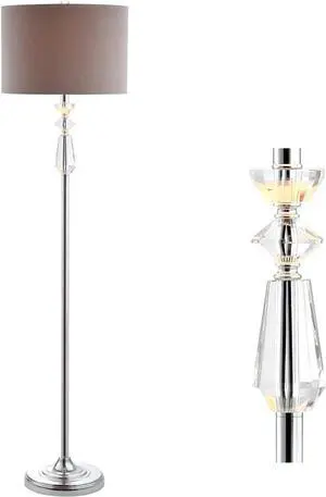 JONATHAN Y JYL2027A Layla 59.5" Crystal/Metal LED Floor Lamp Contemporary,Transitional,Traditional,Classic for Bedrooms, Living Room, Office, Reading, Clear/ChromeWithGrayShade