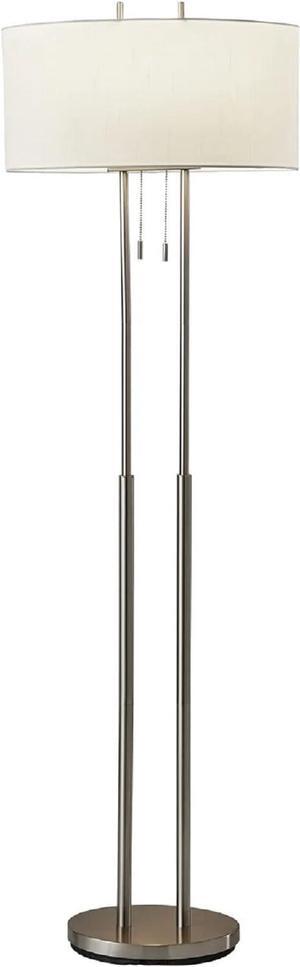 Adesso 4016-22 Duet 62" Floor Lamp, Satin Steel, Smart Outlet Compatible