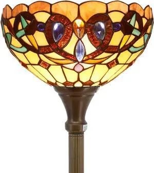 WERFACTORY Tiffany Floor Lamp Serenity Victorian Stained Glass Light 12X12X66 Inches Pole Torchiere Standing Corner Torch Uplight Decor Bedroom Living Room Home Office S021 Series