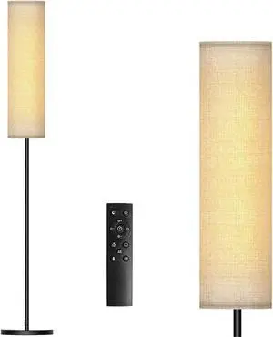 Floor Lamp for Living Room, Adjustable LED Floor Lamp with Remote Control, Tall Modern Standing Lamp with Beige Lamp Shade, 12W LED Soft Light for Bedroom,Reading, Study Room Black