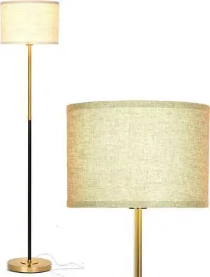 Brightech Emery LED Floor Lamp, Mid-Century Standing Lamp for Bedroom Reading, Modern Lamp for Living Rooms & Offices, Great Living Room Décor, Tall Lamp with Drum Shade & Brass Finish