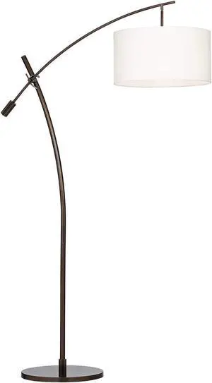 Possini Euro Design Raymond Modern Arched Floor Lamp Standing 69" Tall Bronze Brown Metal Slim Profile Off-White Linen Drum Shade Adjustable Boom Arm for Living Room Reading House Family Bedroom
