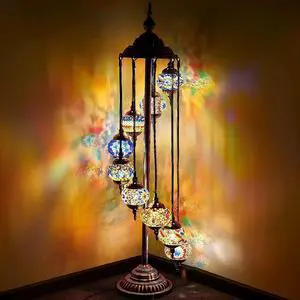 Hortsun Turkish Lamp Moroccan Floor Lamp Handmade Globe Living Floor Lighting Bohemia Standing Lighting for Decorative Home Designs(Floor,9 Globes Style)