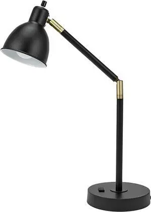 Catalina Lighting 20092-001 Modern Adjustable Desk Light with Power Outlet, Classic Table Lamp for Office, Dorm, or Bedroom, Reading Light Nightstand Lamp, Bulb NOT Included, 20.75", Black