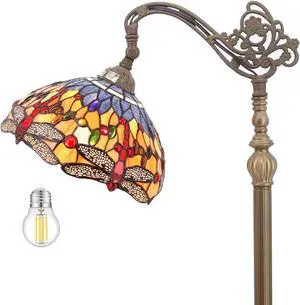 WERFACTORY Tiffany Floor Lamp Orange Blue Stained Glass Dragonfly Arched Lamp 12X18X64 Inch Gooseneck Adjustable Corner Standing Reading Light Decor Bedroom Living Room S168 Series